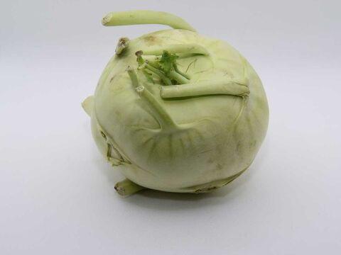 Een hele koolrabi, klaar om in te vriezen.